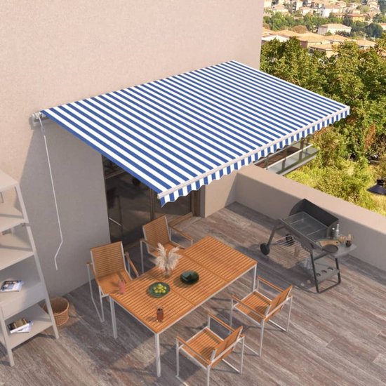 vidaXL Auvent extensible - Auvent extérieur - 500x350 cm - Blauw et Wit - Protection solaire pour fenêtre