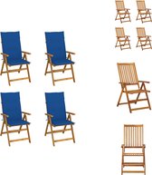 vidaXL Chaises de jardin réglables en bois d'acacia - Coussins bleu royal - Lot de 4 - Chaise de jardin