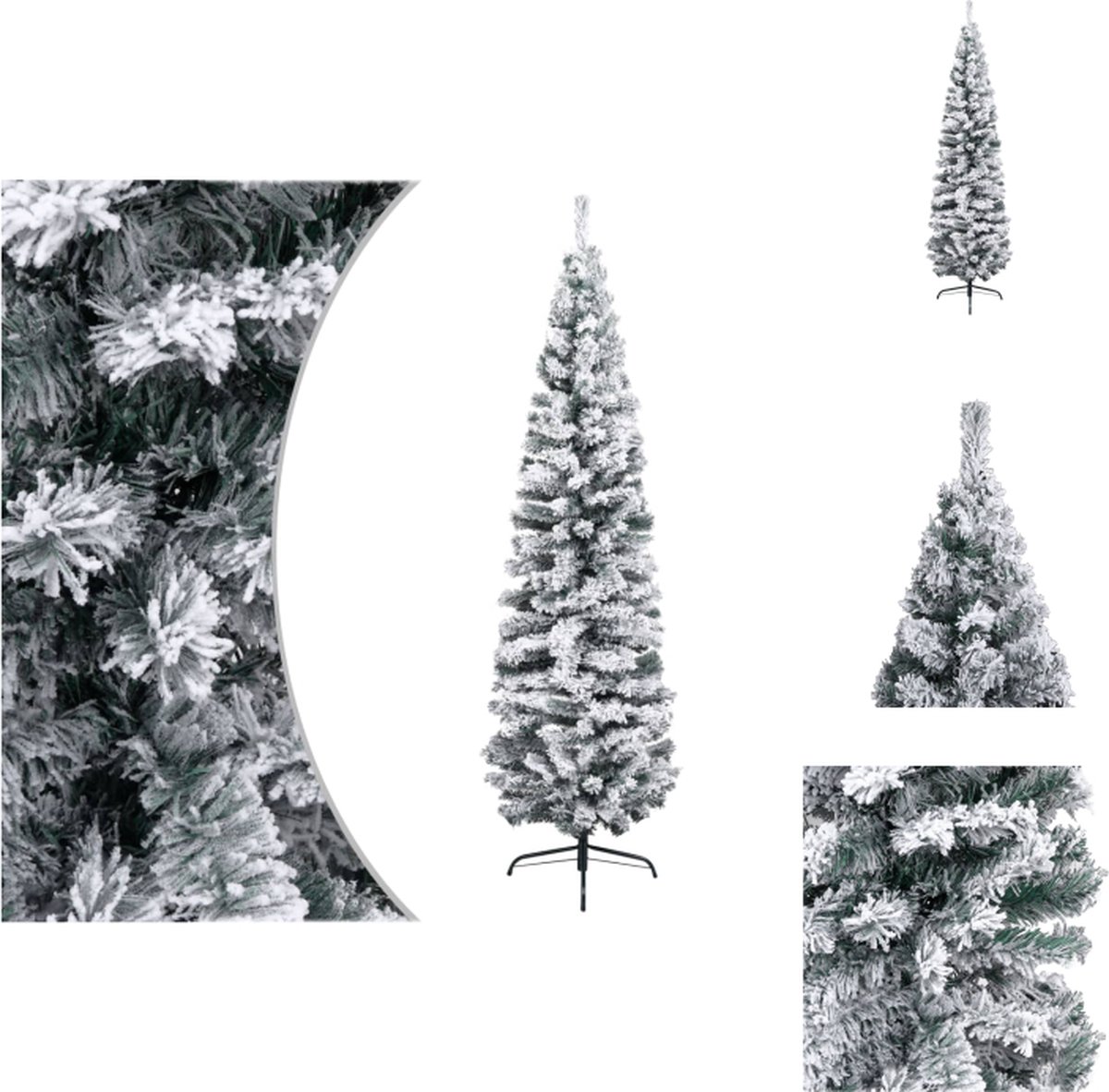 vidaXL Kunstkerstboom - Groen PVC - 210 cm - Met 435 uiteinden - Met witte sneeuw - Stalen poten - Decoratieve kerstboom