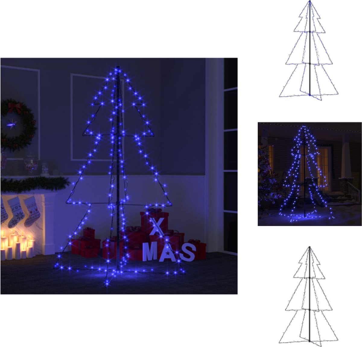 vidaXL Kerstkegelboom - LED - 98 x 150 cm - blauw - metaal - Decoratieve kerstboom