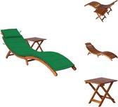 vidaXL Chaise longue Lounge Bois d'acacia - 184x55x64 cm - Coussin Vert - Chaise longue