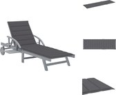 vidaXL Ligbed - Massief acaciahout - Verstelbare rugleuning en voetensteun - Met uitschuifbare tafel - Grijs - 200 x 68 x 30/86 cm - Ligbed