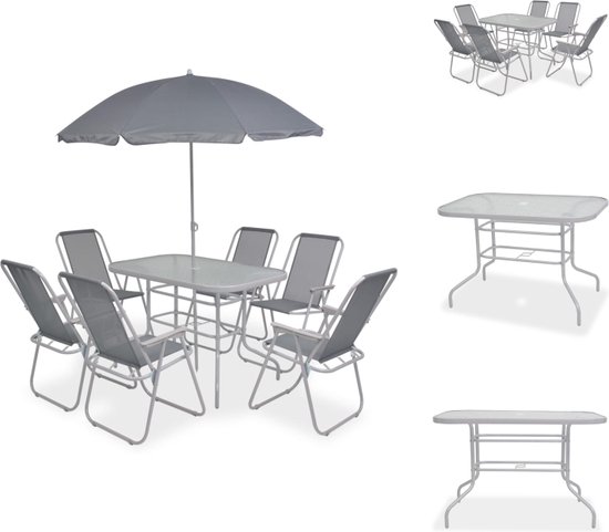 vidaXL - 8-delige - Tuinset - staal - en - textileen - grijs