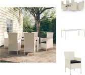 vidaXL Eethoek Tuinset - 150x90x75cm - Wit - Staal - Rattan - Inclusief Tafel - 6 Stoelen - 6 Kussens - Tuinset