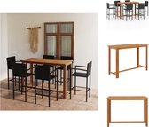 vidaXL Barset Luxe Zwart - Massief Acaciahout - 150x70x105 cm - 6x Barkruk - Tuinset