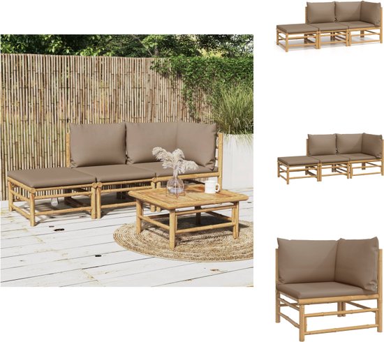 The Living Store 3-delige Loungeset met kussens bamboe taupe - Bamboe Lounge Set - Loungestoel - Buis Meubel - Outdoor Furniture - Tuin Bank