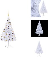 vidaXL Kunststof Kerstboom - 150 cm - Wit - 380 takken - Met 150 LEDs - Inclusief standaard - LED-lichtslinger - piek en 41 kerstballen - USB-aansluiting - Decoratieve kerstboom