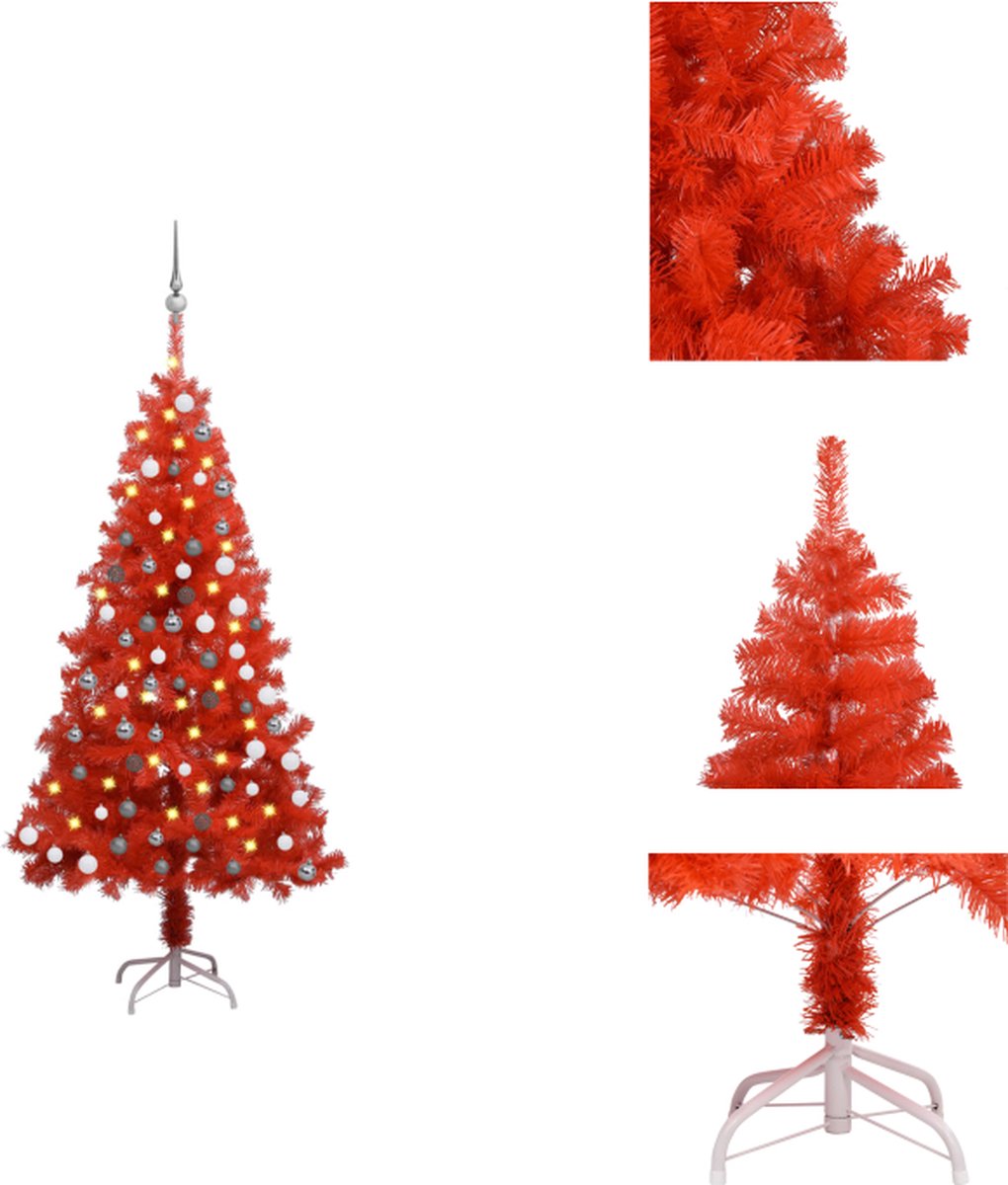 vidaXL Kunstkerstboom Rood 150 cm - LED-verlichting - PVC - Stalen poten - Decoratieve kerstboom