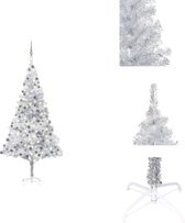 vidaXL Kunstkerstboom - Glanzend zilver - 210 cm hoog - 120 cm diameter - Met LED-verlichting en kerstversiering - Decoratieve kerstboom
