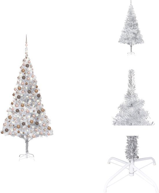 vidaXL Kunstkerstboom - Glanzend zilver - 240 cm - Met LED-verlichting - Inclusief kerstballen en piek - Decoratieve kerstboom
