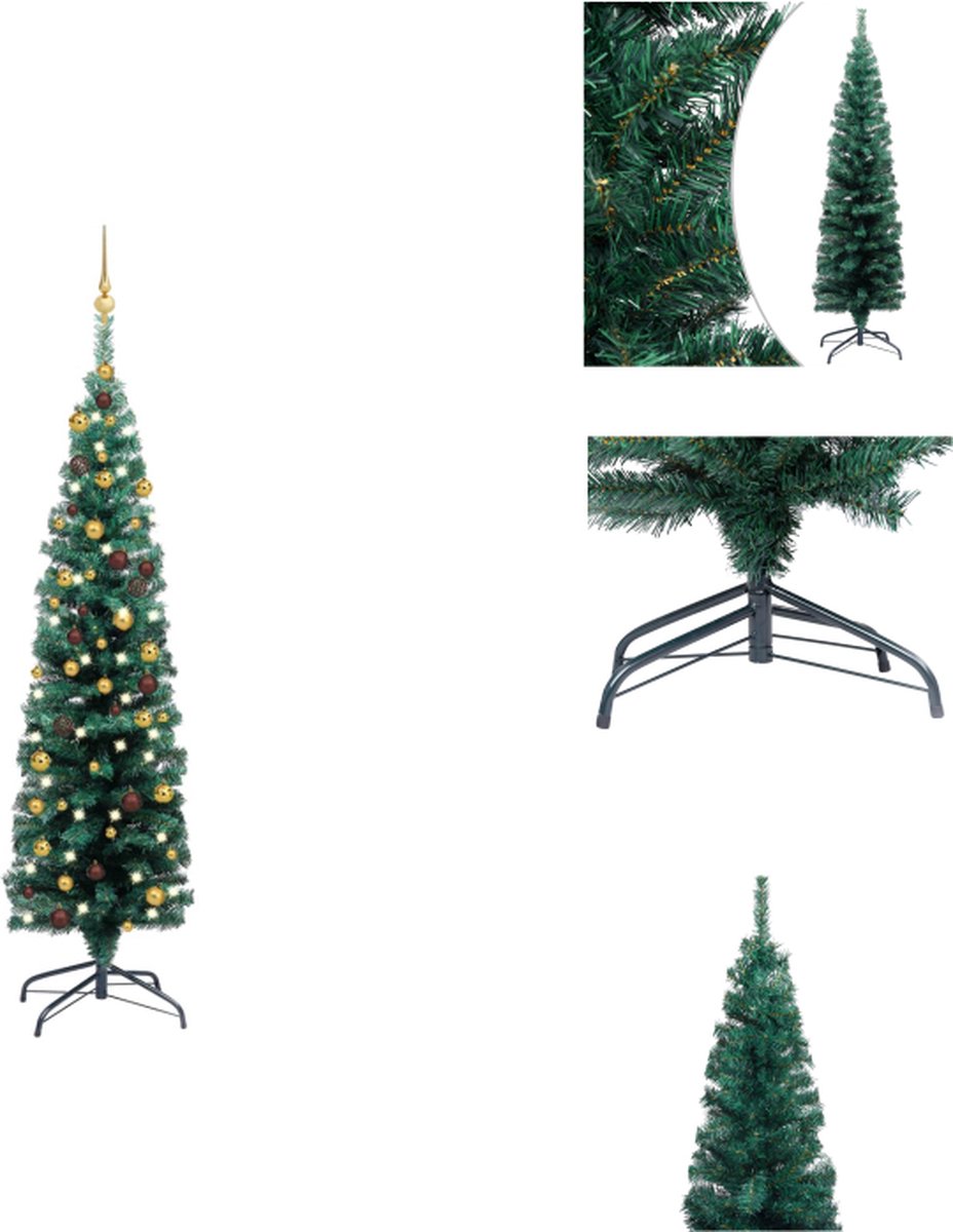 vidaXL Kunstkerstboom - 150 cm - Groen - PVC - Met LED-verlichting - Decoratieve kerstboom
