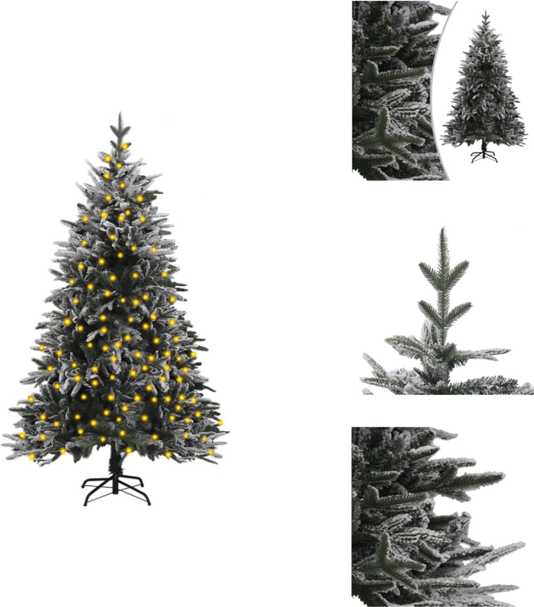 vidaXL Kunstkerstboom - PVC en PE - 180 cm - Met witte sneeuw - LED-verlichting - USB-aansluiting - Decoratieve kerstboom