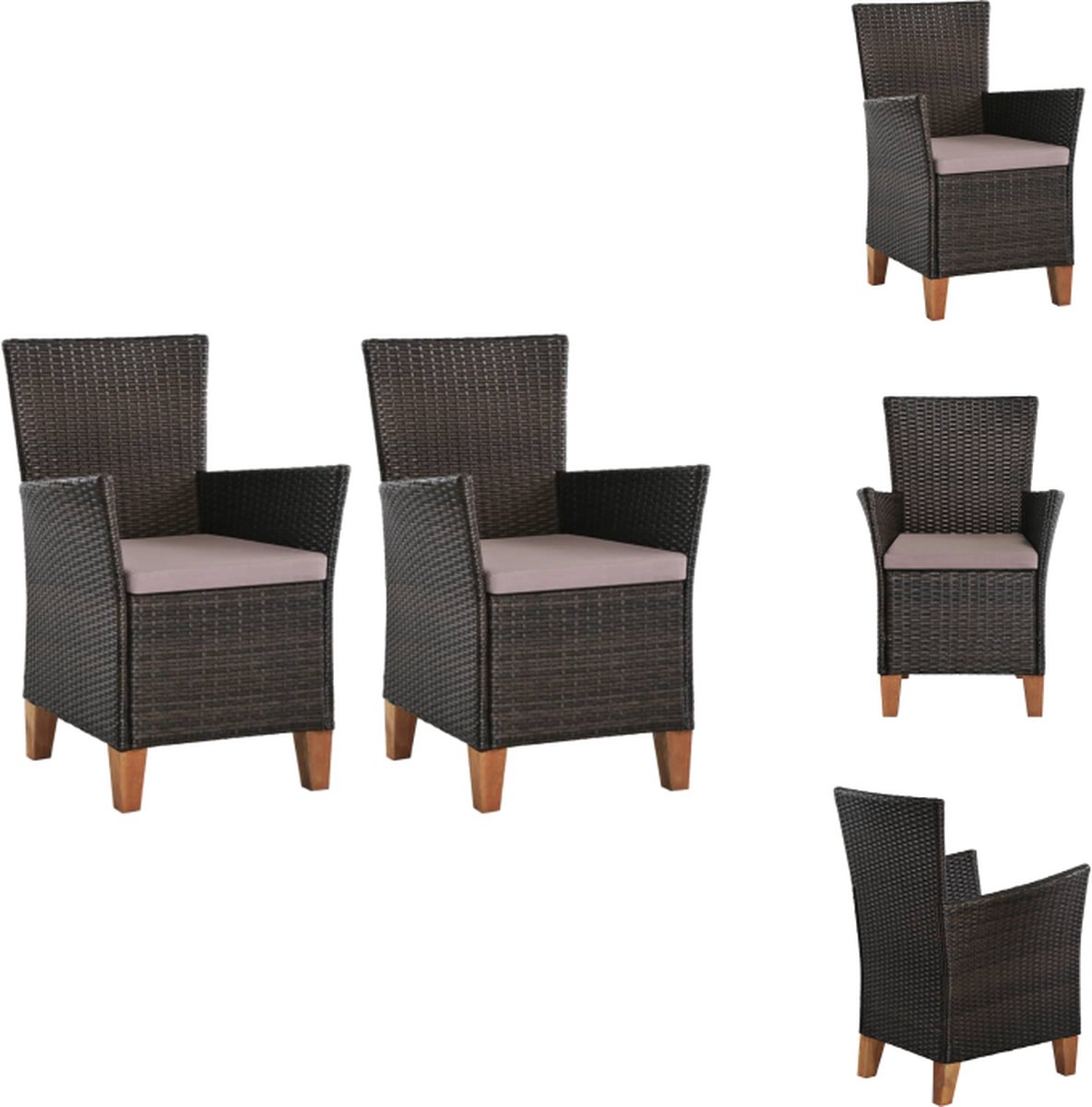 VidaXL Poly Rattan Armstoelen Set van 2 Bruin en Grijs 59 x 59 x 87.5 cm Tuinstoel