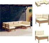 vidaXL Loungeset Tuin - Grenenhout - Honingbruin - Hoekbank 63.5x63.5x62.5 cm - Middenbank 63.5x63.5x62.5 cm - Zitkussen 60x60x5 cm - Rugkussen 60x32x5 cm - Tuinset