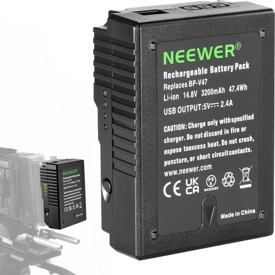 Neewer® - V-Mount Lithium Battery - 47Wh 14.8V 3200mAh Rechargeable - Mini Light for Broadcast Studio - Compatible with Sony HDCAM XDCAM Cameras - BP