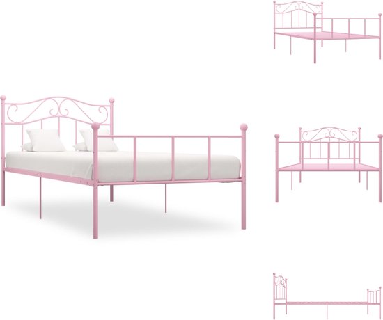 vidaXL Metalen Bedframe - Elegant en Klassiek - Bed - Afmetingen- 208 x 107.5 x 95 cm - Kleur- Roze - Bed