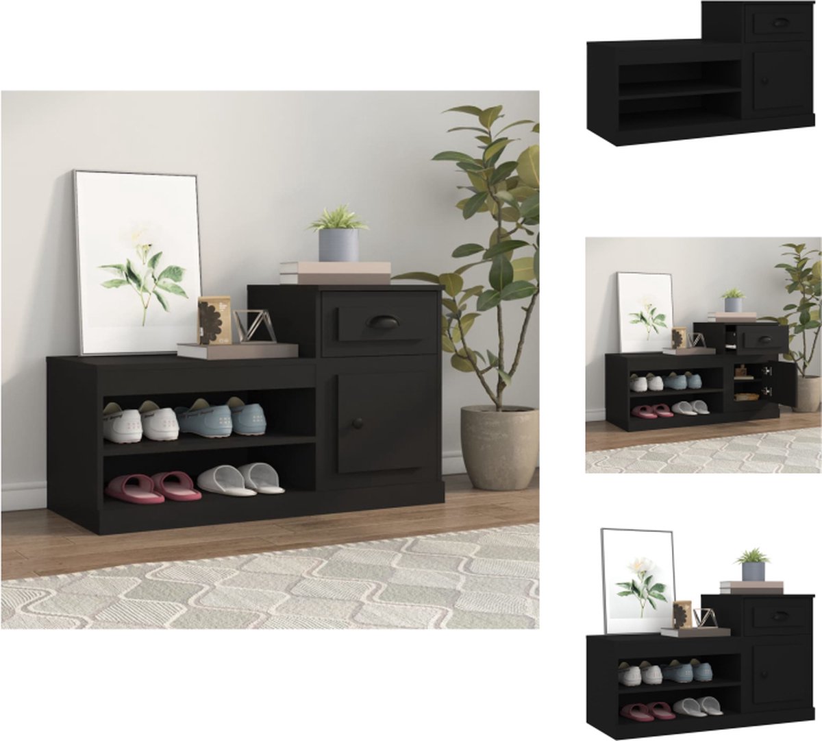 VidaXL Schoenenkast Zwart 100 x 42 x 60 cm Duurzaam hout Opbergruimte Displayfunctie Schoenenkast