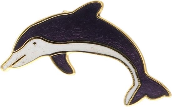 Behave Pin kledingpin sierpin dolfijn paars wit emaille 2,7 cm