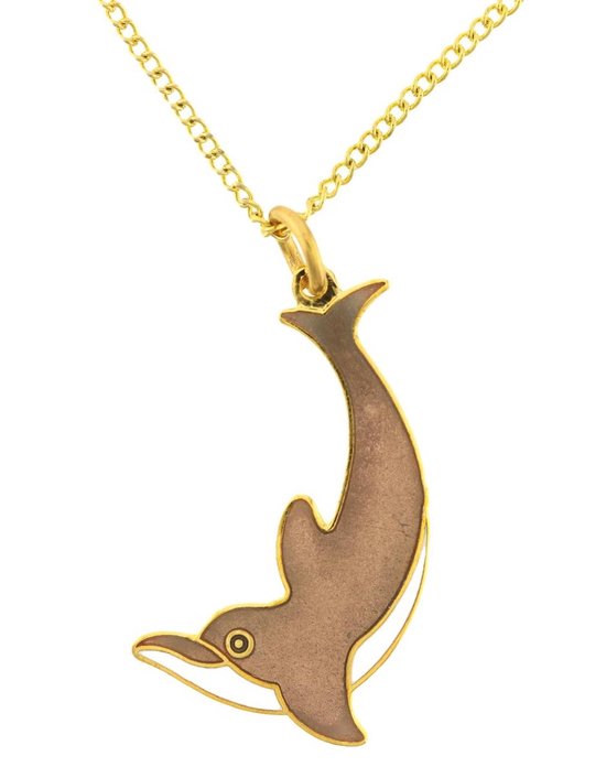 Behave Ketting goud kleur dolfijn bruin wit emaille 28 cm