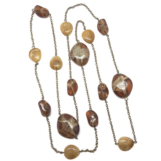 Behave Sautoir - collier de perles - marron - couleur or - 120 cm