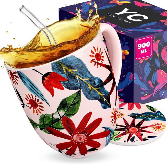 Jumbo Mug 900 ml - Tasse à thé en porcelaine osseuse - Coffret