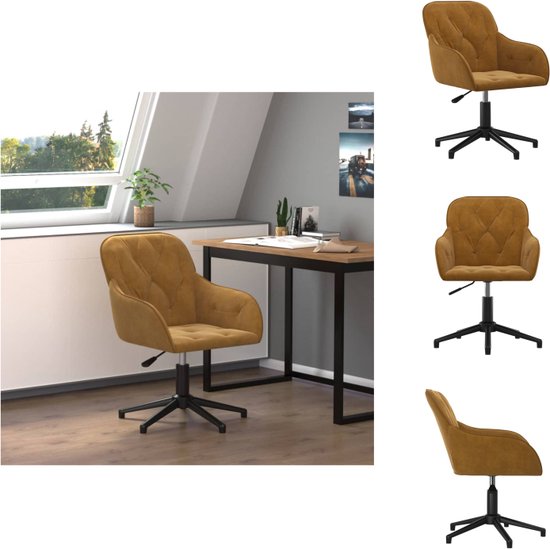 vidaXL Chaise de bureau pivotante - Velours marron - 56 x 61,5 cm - Hauteur réglable - Structure robuste en métal et contreplaqué - Rotative à 360 degrés - Assemblage requis - Chaise de bureau