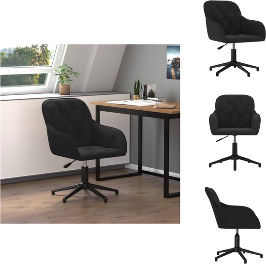 vidaXL Chaise de bureau pivotante - Velours Zwart - 56 x 61,5 x (72 - 80) cm - Hauteur réglable - Cadre stable - Rotatif à 360 degrés - Assemblage requis - Chaise de bureau