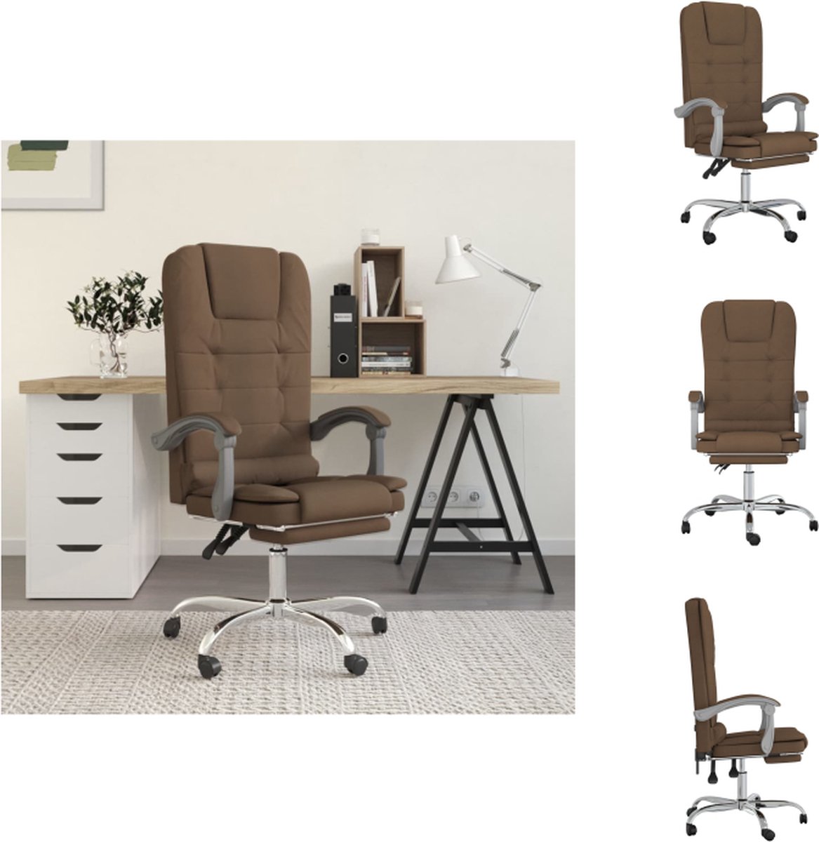 vidaXL Bureaustoel verstelbaar - Bruin - 63x56x(112.5-122) cm - Massagefunctie - Bureaustoel