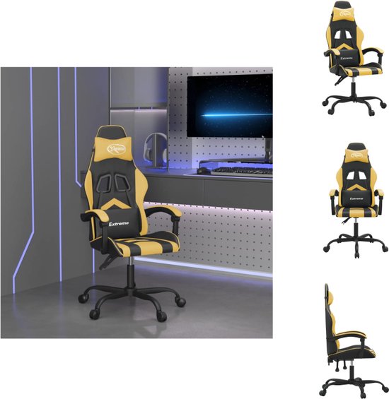 vidaXL Chaise de jeu - Point de massage - Simili cuir durable - Coussins Extra - Réglable - Zwart/ Or - 57,5 ​​x 59,5 x (121-131) cm - Chaise de bureau