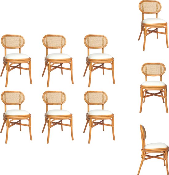 vidaXL Chaise de salle à manger - Rotin - kussen blanc crème - Marron clair - 46x53x83 cm - Chaise de salle à manger