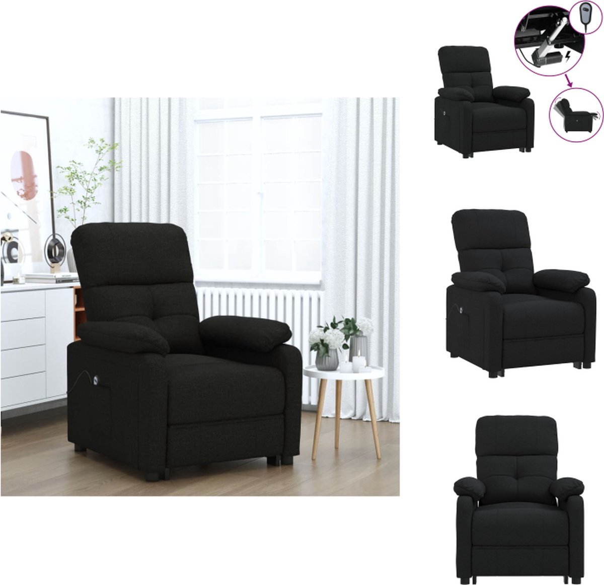VidaXL Elektrisch verstelbare fauteuil Hoge rug Zwart 76 x 90 x 100 cm Met elektromotor Fauteuil
