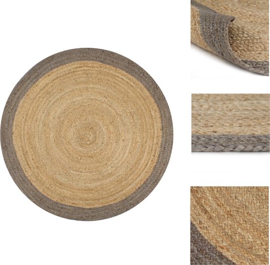 vidaXL Jute vloertapijt - 90 cm diameter - Handgemaakt - Natuurlijk en grijs - Aantrekkelijke textuur - Vloerkleed