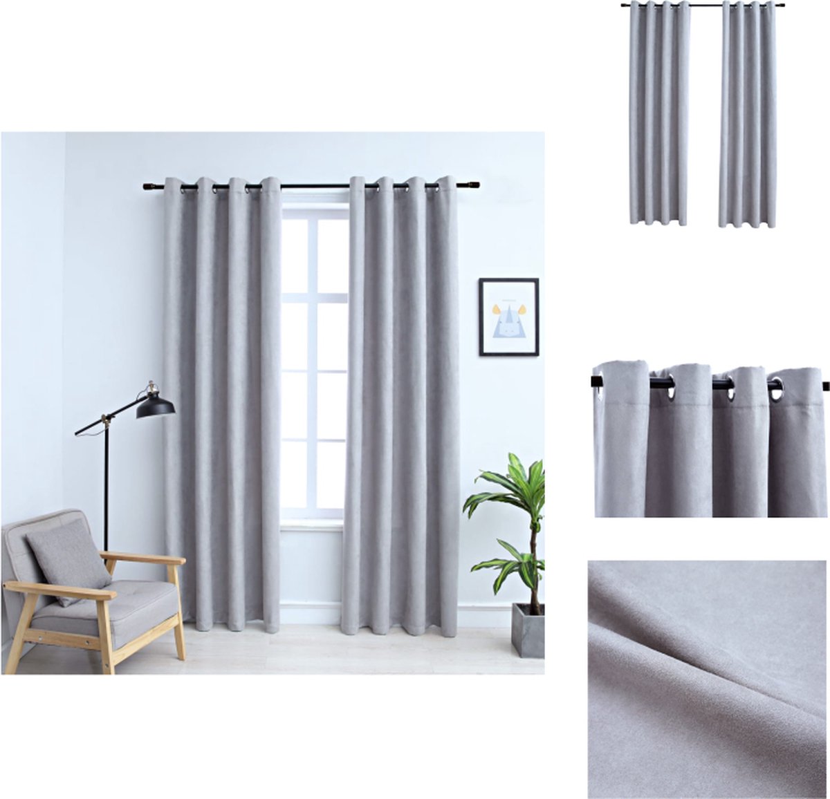 VidaXL Gordijnen 140 x 175 cm Grijs Suède-Touch Polyester 2 stuks Gordijn