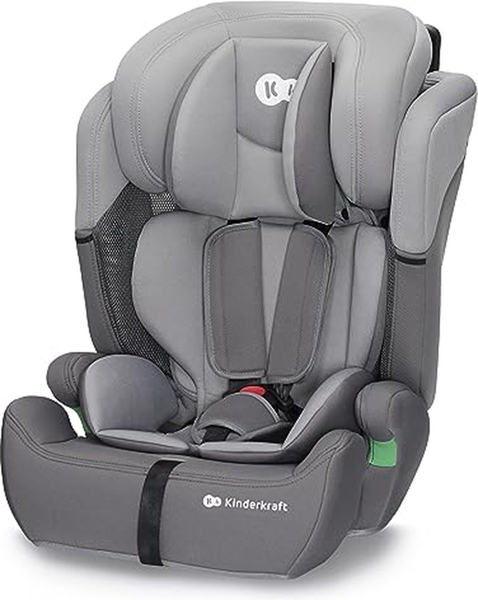 Kinderkraft I-BOOST 2 Zitverhoger, Gordelkussen, Autostoel, I-Size, 135- 150cm, 9 t/m 12 jaar, eenvoudig te monteren, ergonomisch, extra schuim, Grijs