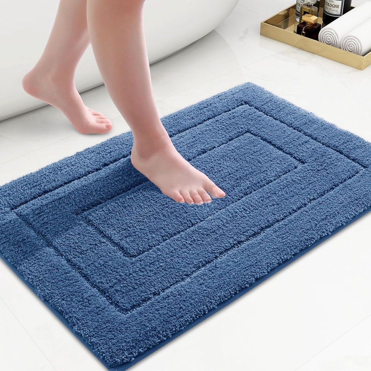 Microvezel badkamermat Antislip Wasbare badmat Zachte badmat Waterabsorberende badmat voor badkamer - 40 x 60 cm, Marineblauw