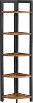 Hoekrek Met 5 Planken, Boekenkast, Opbergplank, Multifunctioneel, Voor Woonkamer, Slaapkamer, Kantoort: 43 x 24 x 141,5 cm, İndustrieel Design, Vintage Bruin-Zwart