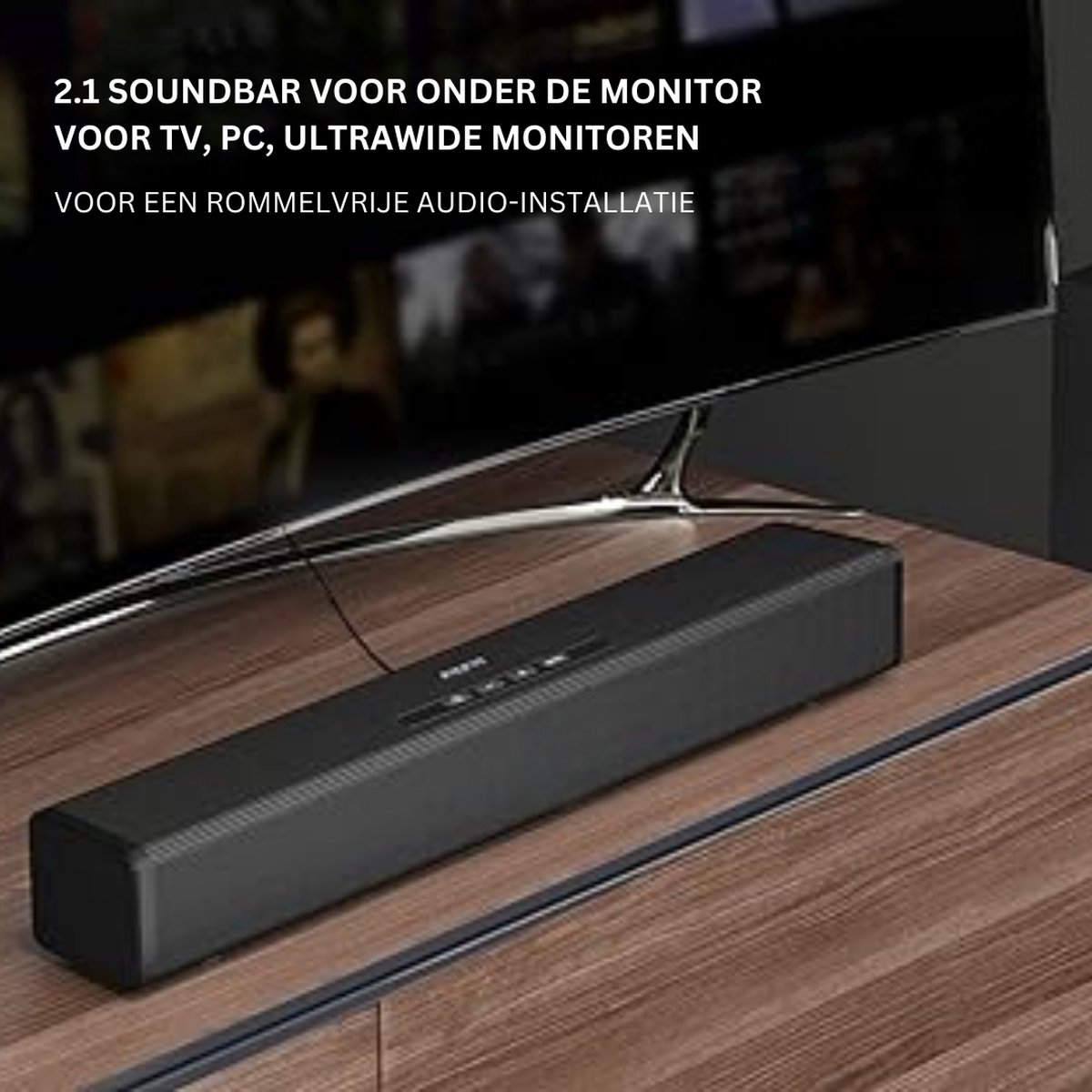 Creative Stage V2 2.1 Soundbar met subwoofer, Clear Dialog en Surround by Sound Blaster, Bluetooth 5.0, TV ARC, optisch, USB-audio, wandmontage, instelbare bas en treble, voor TV