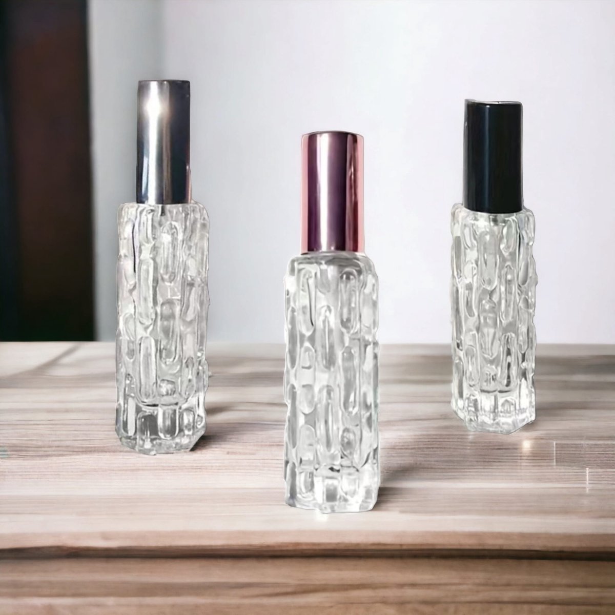 AliRose - Parfum Verstuiver Set - 3x 10ml - Rose Goud, Zilver & Zwart - Kristal Glas - Inclusief Optrek Spuitje - Herbruikbaar