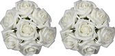 Ideas4seasons Decoratie roosjes foam - 2x - bosje van 7 - creme wit - Dia 3 cm - hobby/DIY bloemetjes