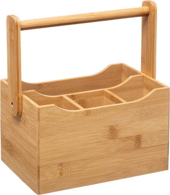 Foto: 5five keuken gerei rekje aanrecht spullen organizer 20 x 14 x 24 cm bamboe hout met hengsel