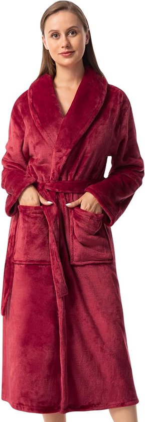 UMIPUBO Badjas voor dames, zachte fleece ochtendjas, lang