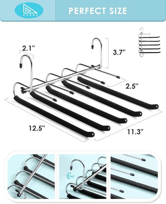 ENCOUN 9-in-1 broekhanger, ruimtebesparend, 2 stuks broeken, kleerhangers, multifunctioneel, antislip, magische broekhanger, ruimtebesparend, organizer voor broeken, kleding, handdoeken