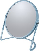 Make-up spiegel Cannes - 5x zoom - metaal - 18 x 20 cm - blauw - dubbelzijdig