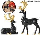 Levabe - Grandes figurines de rennes de Noël nordiques - Cerf - décoration salon - or - décoration - décoration dorée - Set - Zwart
