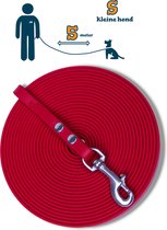 Miqdi lange lijn - BioThane – rood - 5 meter lang – 9mm breed – XS/S – kleine hond – sleeplijn - géén handvat