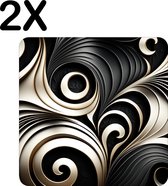 BWK Luxe Placemat - Zwart met Witte Spiral - Set van 2 Placemats - 50x50 cm - 2 mm dik Vinyl - Anti Slip - Afneembaar