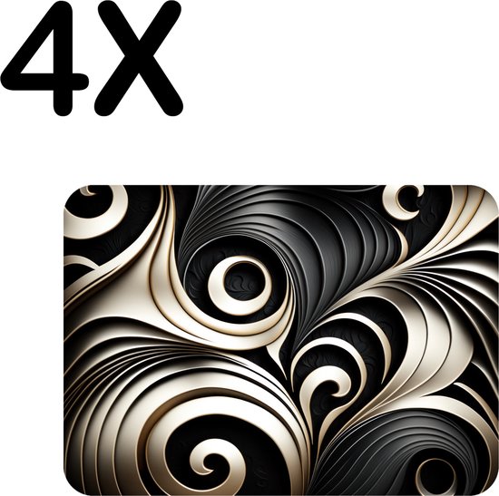 BWK Luxe Placemat Zwart met Witte Spiral Set van 4 Placemats