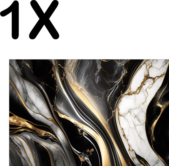 BWK Textiele Placemat Zwart met Wit en Gouden Marmer Set van 1