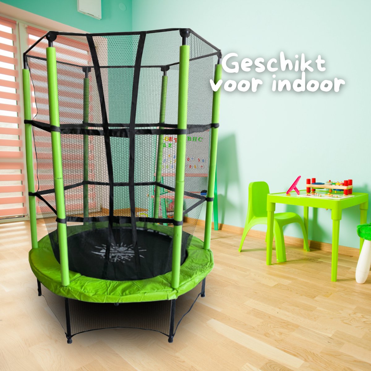 Rijoka Kinder Trampoline Met Veiligheidsnet - Ø140 x 180cm - Indoor & Outdoor Kindertrampoline - Speeltoestel – foto 8