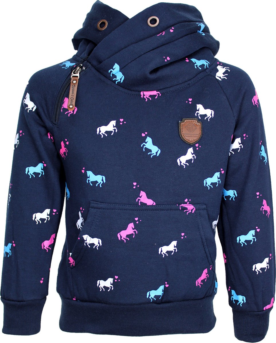 S&C Hoodie Lovehorse blauw Kids & Kind Meisjes Blauw - Maat: 98/104